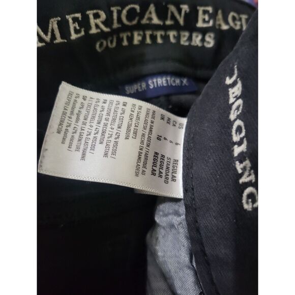 American Eagle Super Stretch Jeggings 6 Womens Low Rise Black Distressed Skinny - Picture 9 of 10